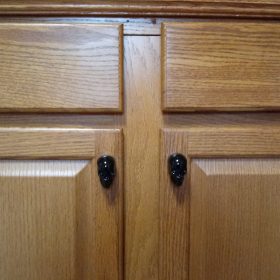 horror cabinet knobs shown with gothic knobs on kitchen drawer