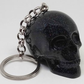 horror keychain – detailed black glitter skull keychain with punk skull keychain accents
