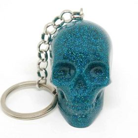 boho skull keychain teal glitter with turquoise skull shine