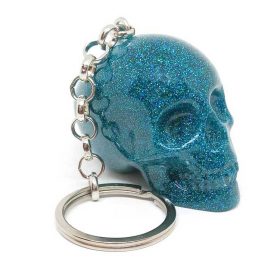 teal glitter skull keychain for boho lovers