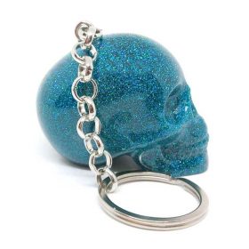 boho skull keychain with glam teal glitter skull