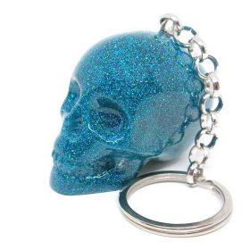 Charming skull keychain for women in teal glitter