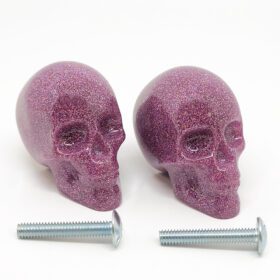Gothic cabinet pulls with pink glitter skull design